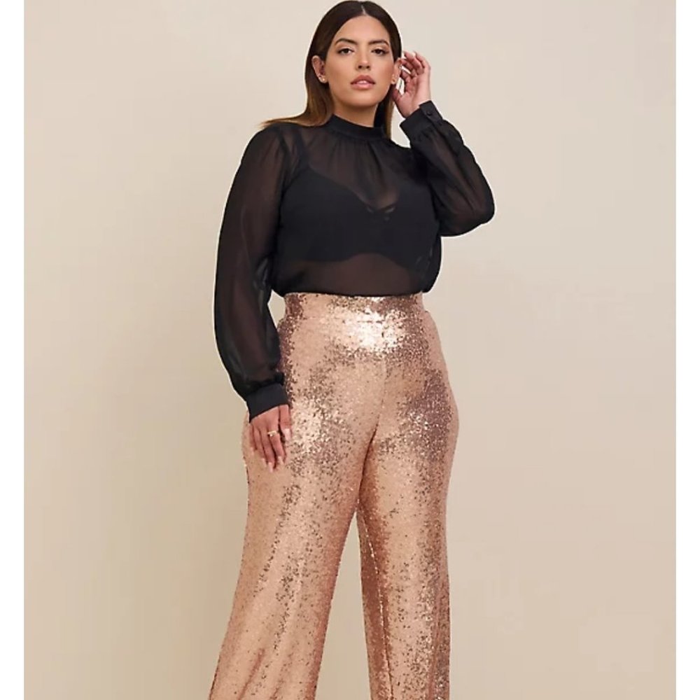 Rose Gold Sequins Wide Leg Pant Torrid NWT